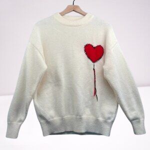Aelfric Eden Women's "Heart Choice" Knit Sweater Size S Ivory WORN ONCE
